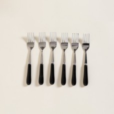 SET X 6 TENEDORES DE ACERO CON MANGO DE CERAMICA NEGRO 14,5 CM